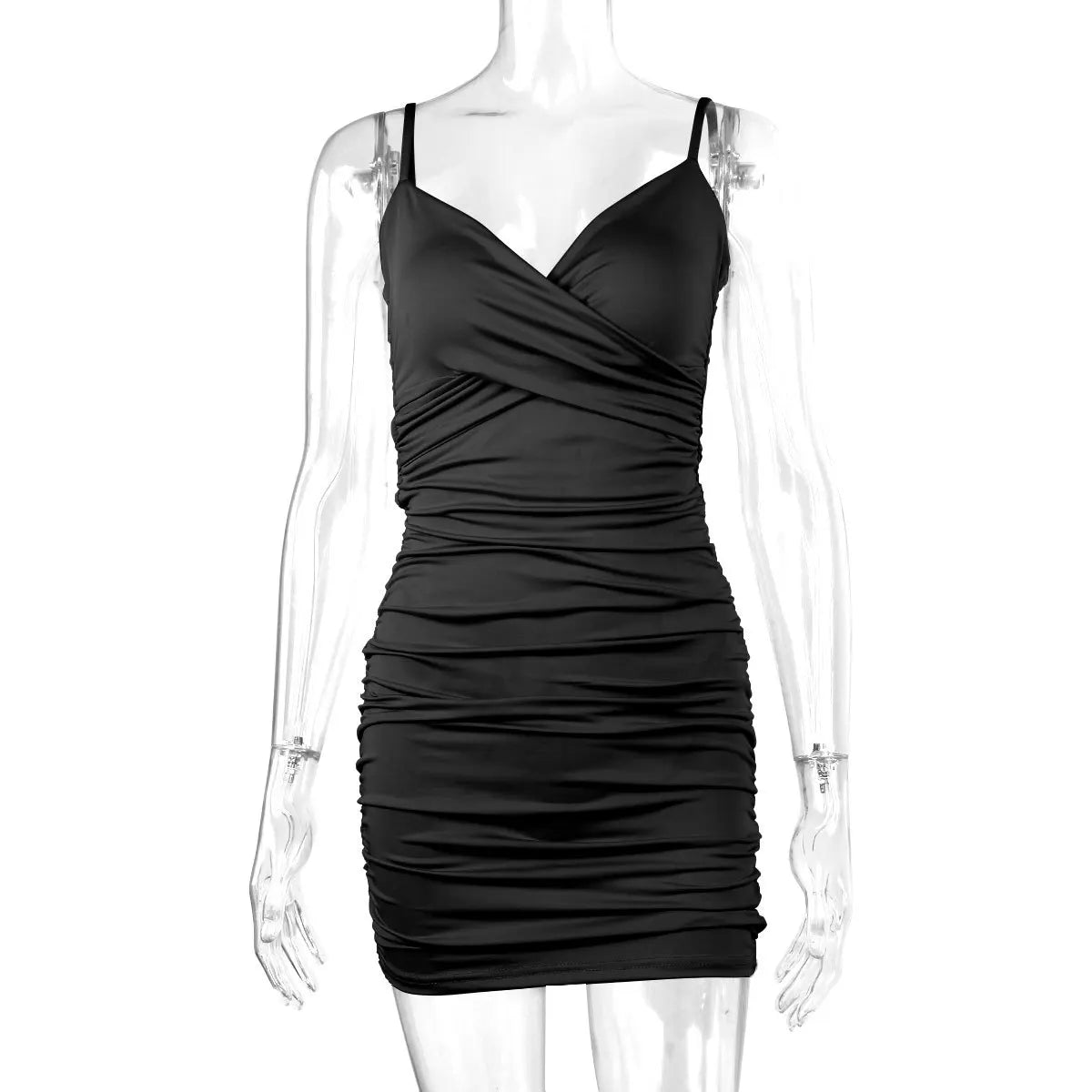 Summer New Slim Fit Bag Hip Short dress Spicy Girl Sexy V-neck Open Trench Fashion Pleated Dress slim
