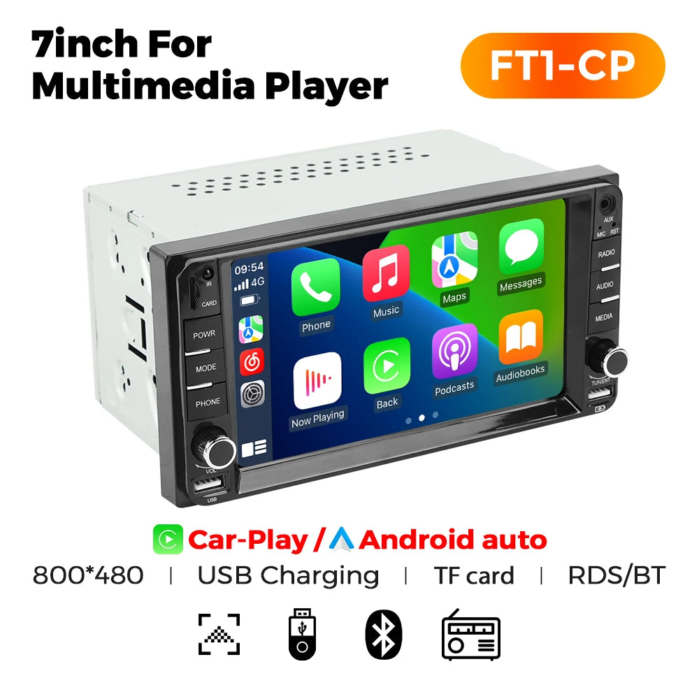 MEKEDE 7" 2-DIN Car Stereo — Wired CarPlay & Android Auto, HD Touchscreen, Bluetooth, USB, FM Radio
