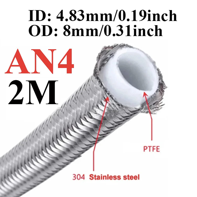 1M/2M/3M/5M AN3 AN4 AN6 AN8 AN10 Racing Hose 304 Stainless Steel Braided PTFE Brake Hose Fuel Oil Line Oil Cooler Hose Pipe