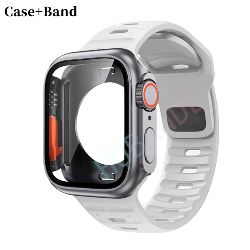 Silicone strap For Apple Watch 44mm 45mm 41mm 40mm Bracelet+Screen protectores Change to Ultra For iWatch Series 9 8 7 SE 6 5 3