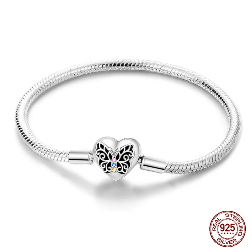 925 Sterling Silver Charm Bracelet – Star Moon Sun Four Leaf Clover Zircon | DIY Birthday Gift for Women (17-20cm)