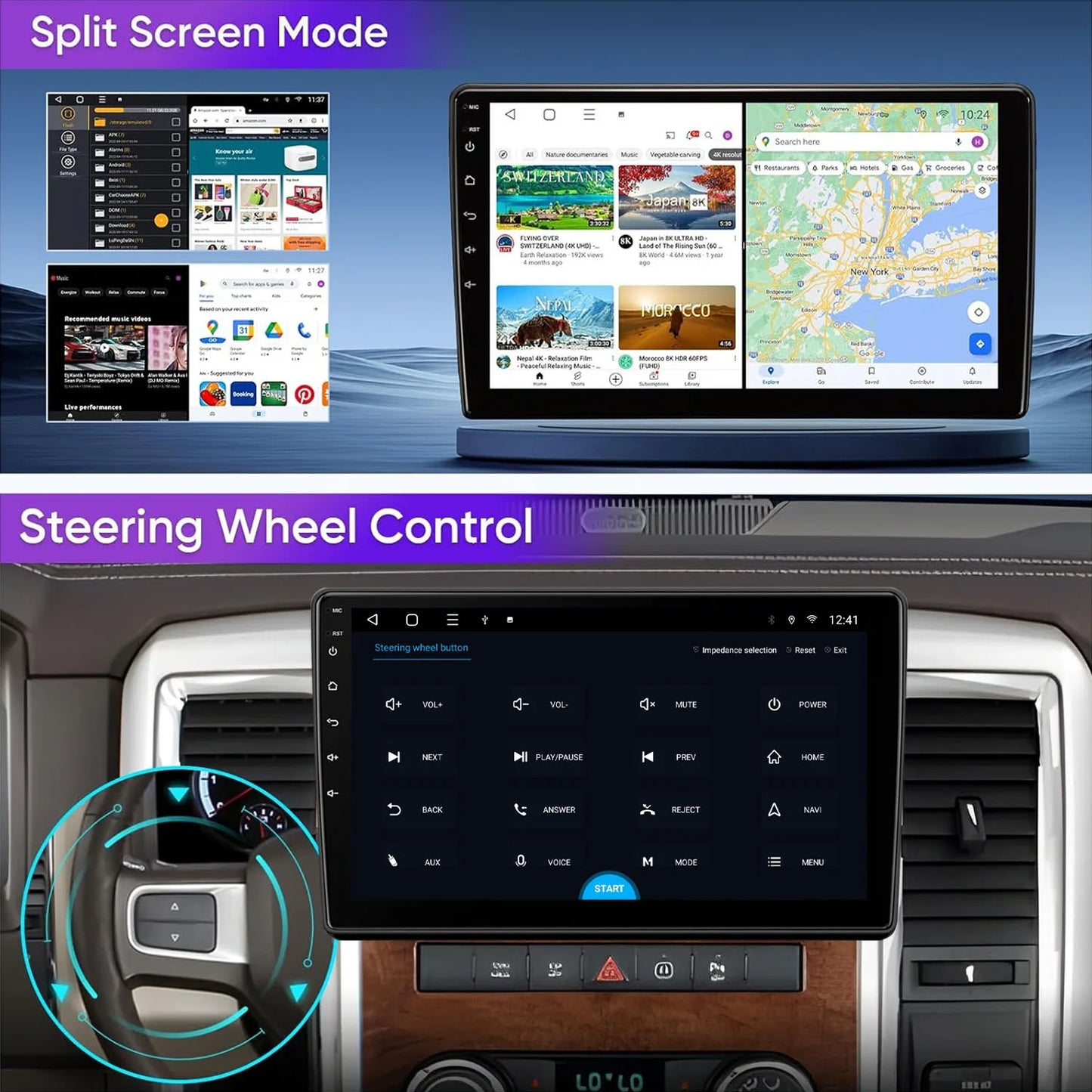 Android Carplay Head Unit Radio - Dodge RAM 1500 2008-2012, GPS/DVR
