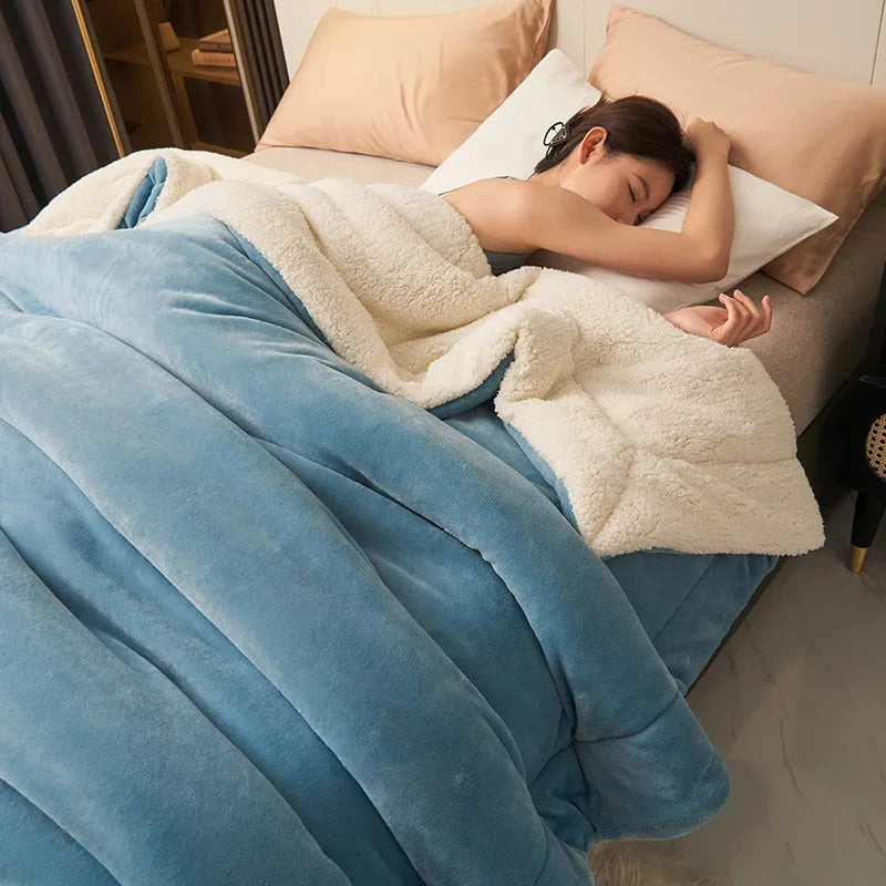 Double Layer Milk Fleece Blanket, Thick Plush Bedspread