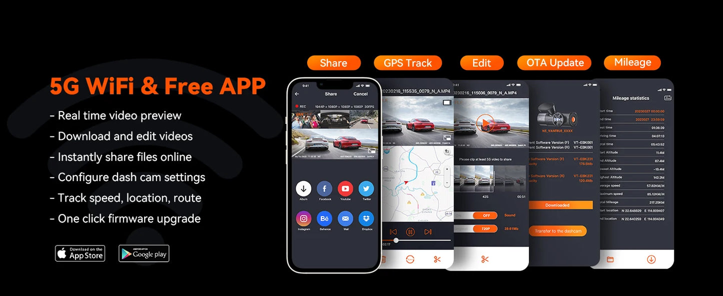 Vantrue N5 DashCam 4 Channel WiFi 360° All Sides  STARVIS 2 IR Night Vision Voice Control GPS Car Dash Cam Support 512GB Max