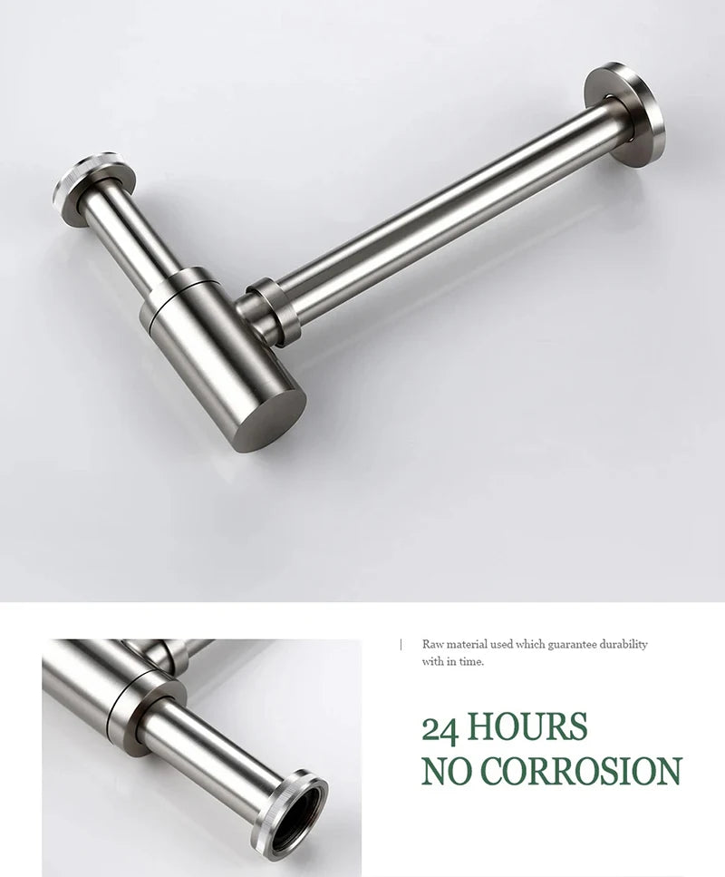 Wash Basin Bottle Plumbing P-Trap Bathroom Sink Siphon Drain Sewer Pipe Kit Luxury Matt Black High Quality Brass Body