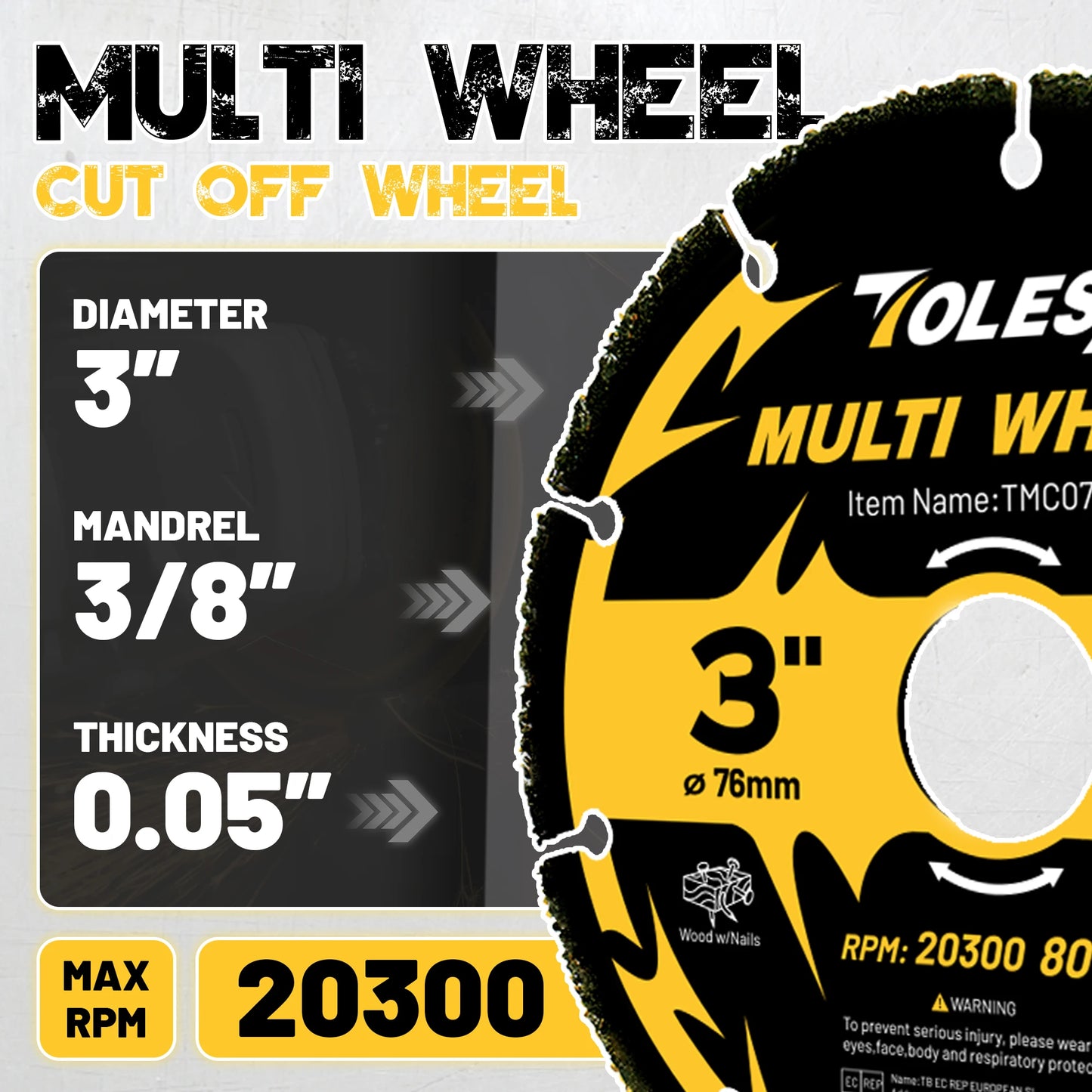 TOLESA 3Pcs Carbide Cutting Disc 3/4.5 Inch Cut Off Wheels Angle Grinder Cutting Wheel for Wood, Wood with Nails, Plastic