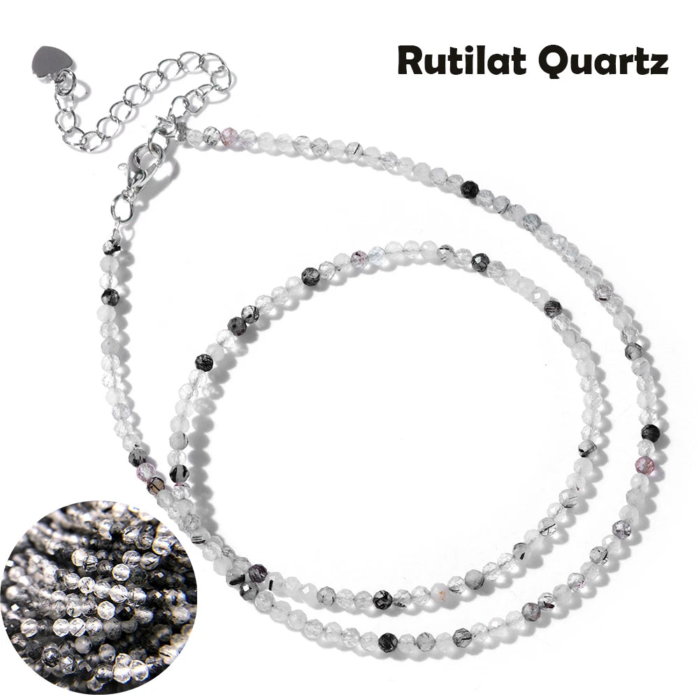 Mini Gem Stone Beaded Necklace 2mm Faceted Natural Agat Quartz Female Fashion Party Choker for Women Girl Jewelry Gift Wholesale