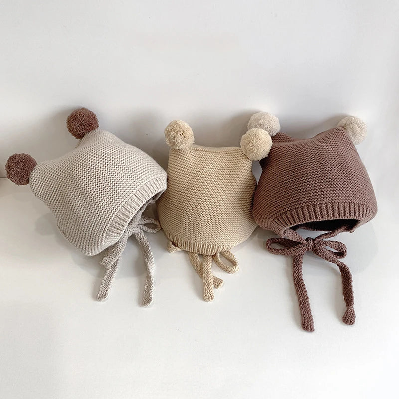 Baby Pom Pom Crochet Bonnet - Ear Covering Winter Pullover Cap - photo 6