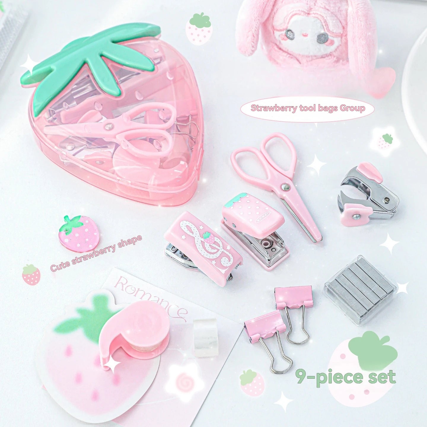1PC Tool Set High Beauty Strawberry Efficiency Set Stapler Storage Stationery Student Specific Tool Set