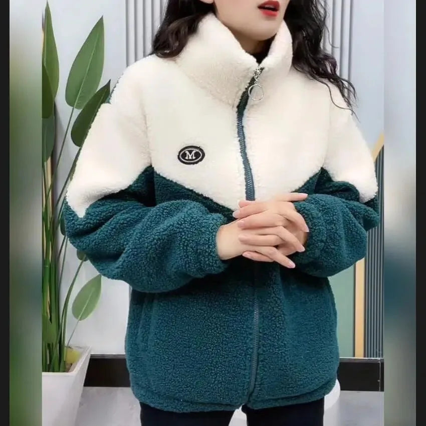 Women's Shearling-Style Fleece Lined Coat - Zip Up Winter Jacket