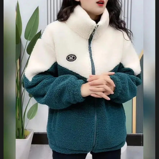 Women's Shearling-Style Fleece Lined Coat - Zip Up Winter Jacket