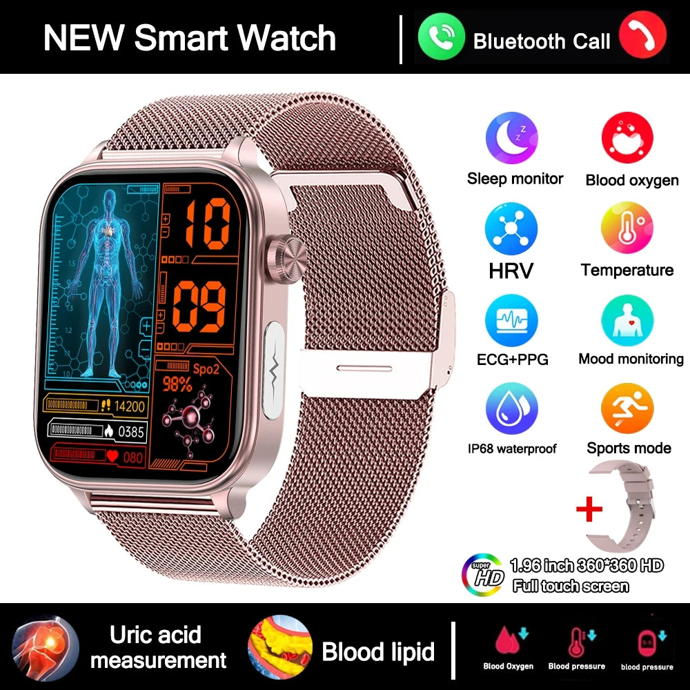 2026 New Al Science Diagnosis Blood Lipids Uric Acid Blood Oxygen Smart Watch Men ECG+PPG Voice Bluetooth Call Health Smartwatch