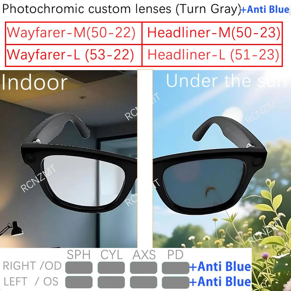 For Ray Ban Meta Lens Replacement Transitions RW4006/4008 Wayfarer Headliner Anti Blue Prescription Lenses Accessories