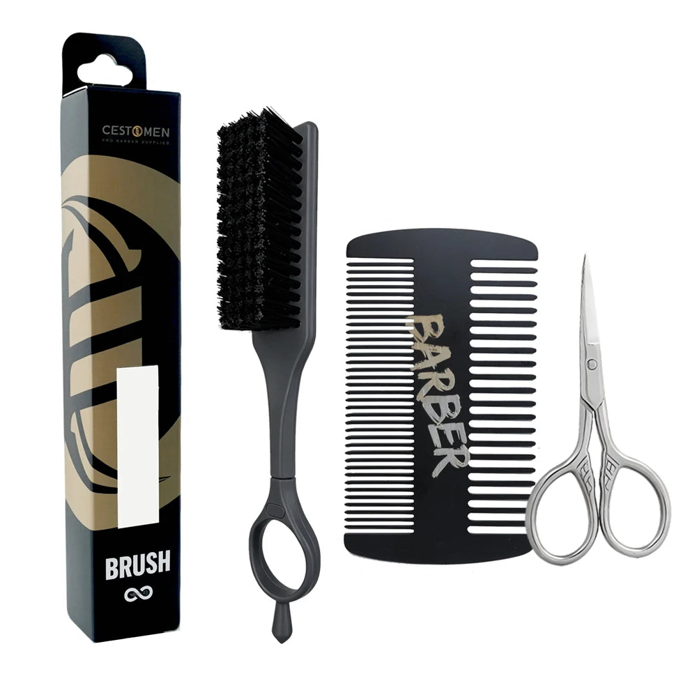 3Pcs Men Grooming Set Professional Beard Brush Stainless Steel Ring Comb Mini Scissors Salon Home Daily Styling Beard Care Tools