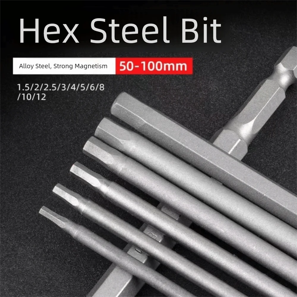 Tool Parts S2 Steel Hex Head Allen Wrench 1/4 Inch 100mm Length Hex Key Screwdriver 1.5-12mm Screwdriver Bits DIY Projects