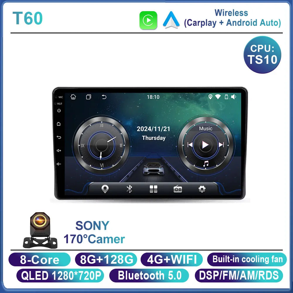 Car Stereo with Apple CarPlay & Android Auto, Compatible with Fiat Panda 169 (2003-2012)