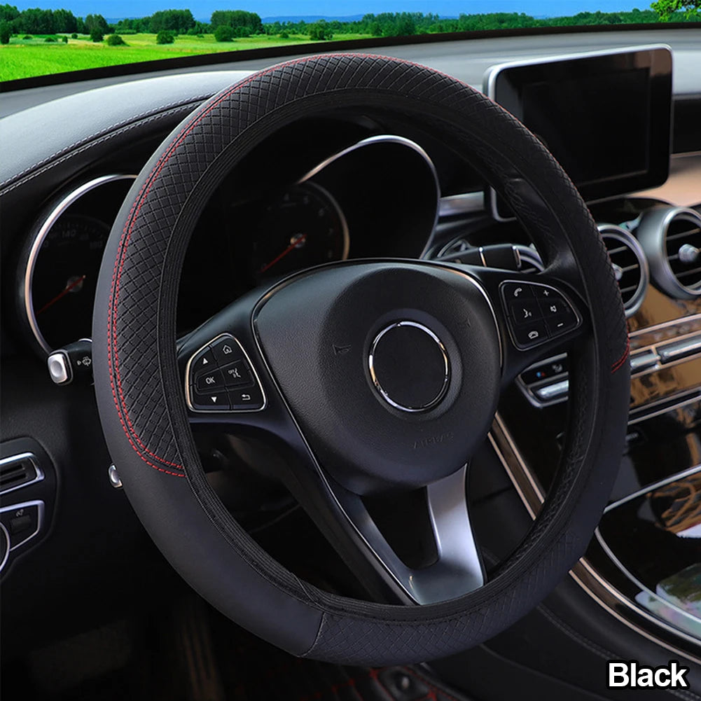 PU Leather Universal Car Steering-wheel Cover 38CM Car-styling Sport Auto Steering Wheel Covers Anti-Slip Automotive Accessories