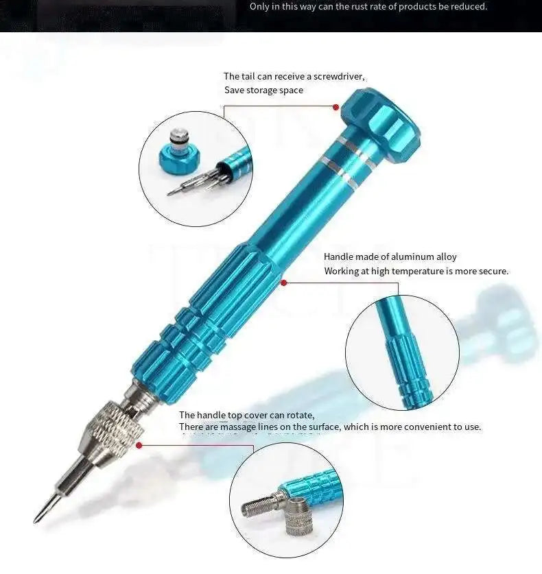 5 in 1 Mini Precision Screwdriver Set with Magnetizer TE-671 Aluminum Alloy Handle Interchangeable Bits for iPhone Camera Watch