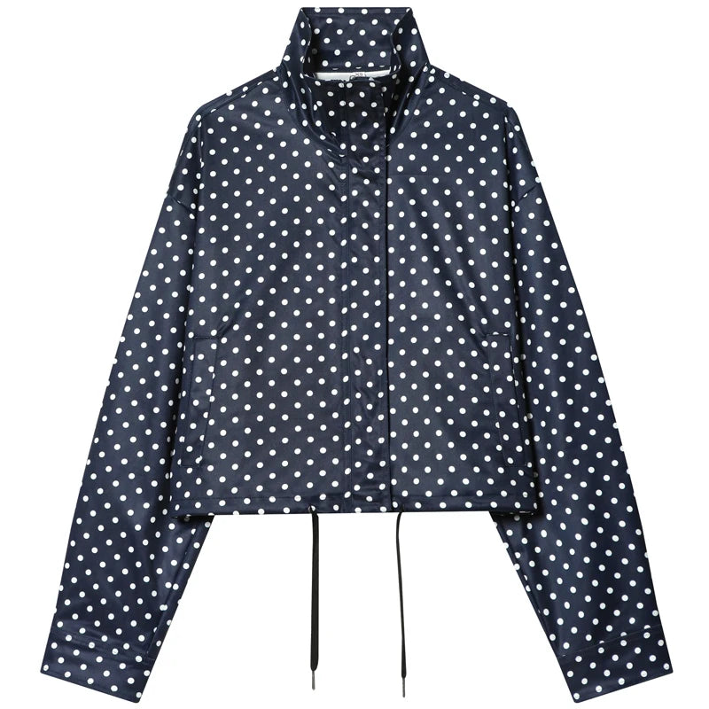 Women's Polka Dot Bomber Jacket, Oversized Zip-Up