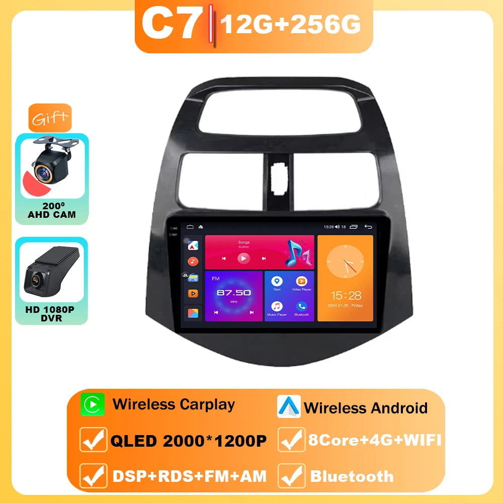Android 15 For Chevrolet Spark M300 2009-2016 Car Radio Multimedia Video Player Navigation GPS wireless android Carplay 4G WIFI