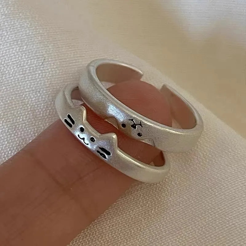 Cat & Dog Couple Rings — 2pc Adjustable Matching Set
