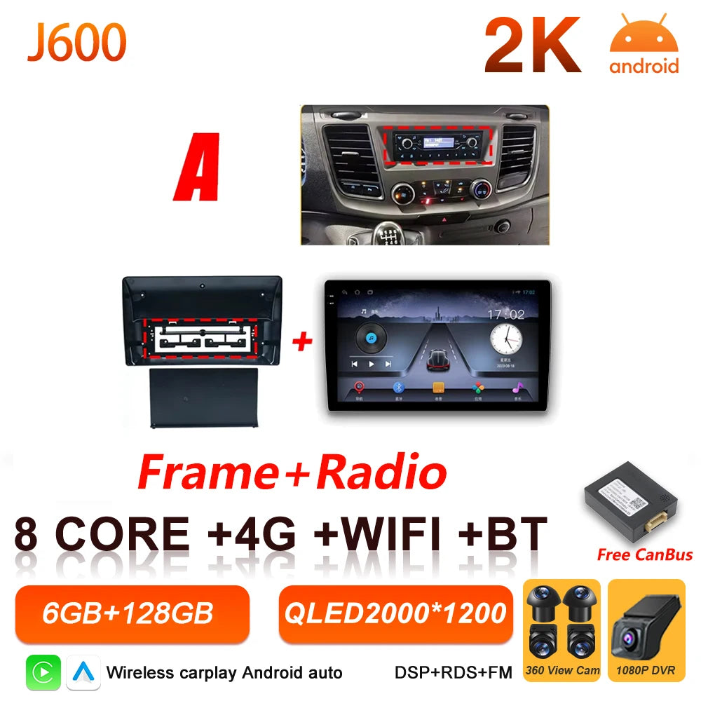 Android 16 Auto Car Radio For Ford Transit Custom 350 Transit V363 Wireless Carplay Multimedia Player GPS Navigation DSP 5G Wifi