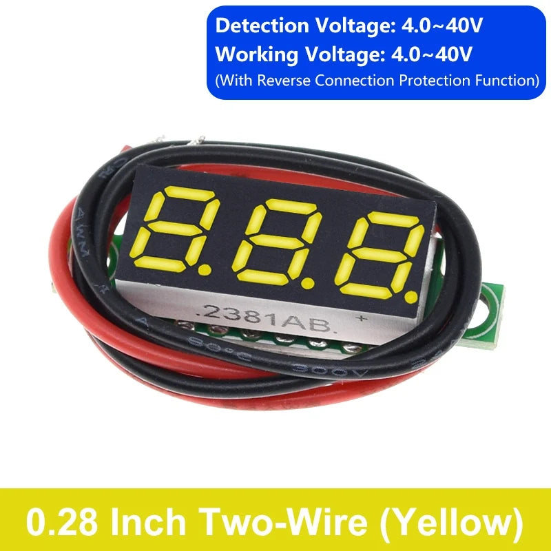 0.28 Inch 2 wires 3 wires 2.5V-40V Mini Digital Voltmeter TZT Voltage Tester Meter Red/Blue/yellow/green LED Screen meter