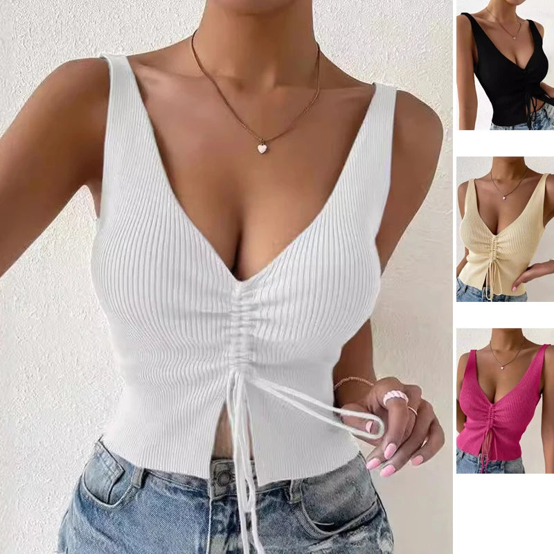 Women's drawstring V-neck tank top — view 1 of 11