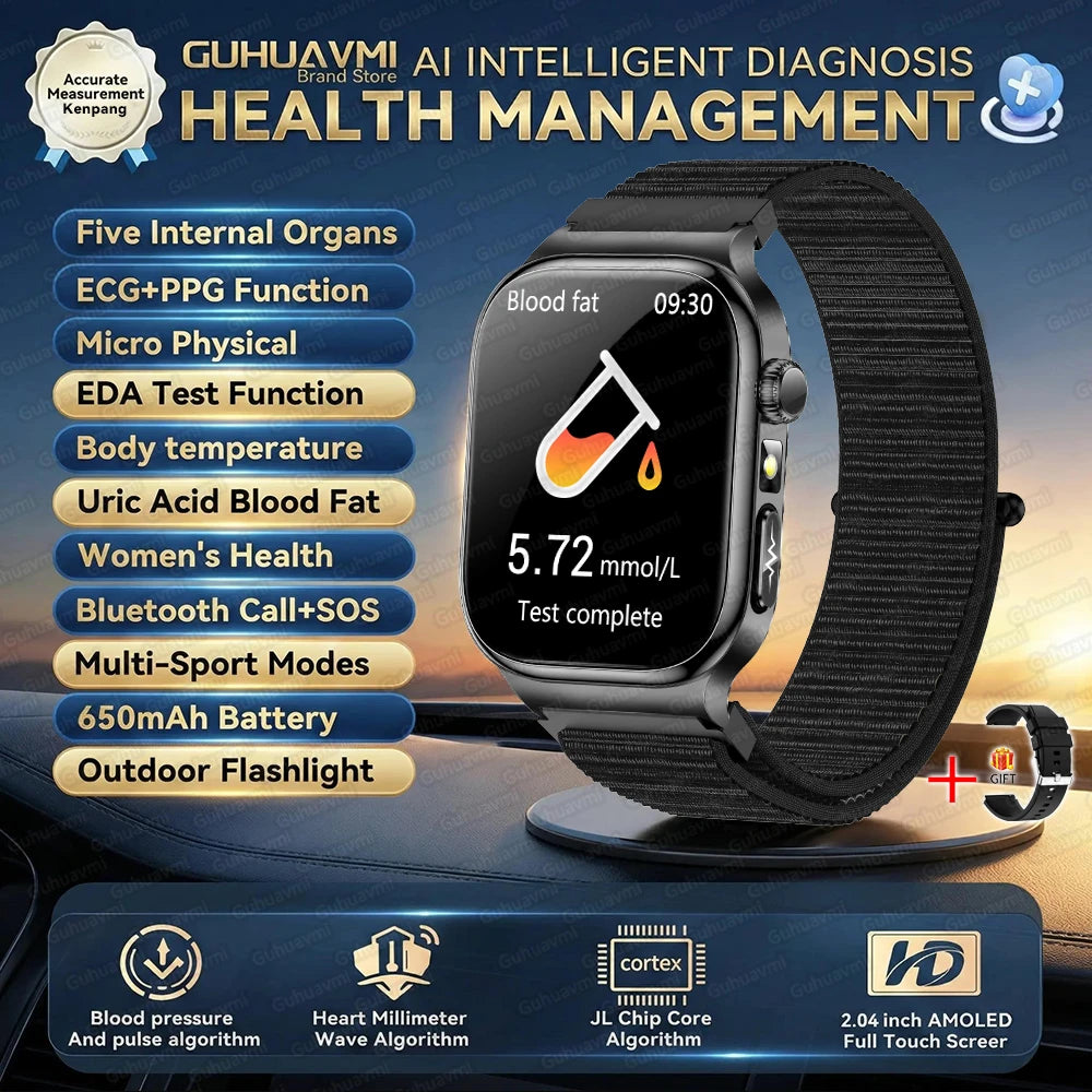 2026 Five-Organ Health Smart Watch – Body Fat, Uric Acid, ECG, Blood Pressure & Bluetooth Call | Men & Women