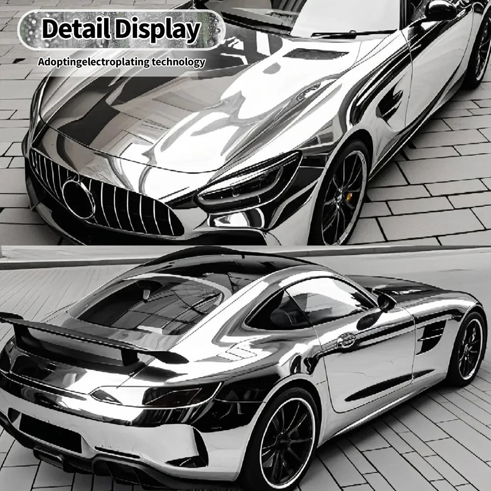Chrome Mirror Silver Vinyl Wrap Adhesive Film Roll Air Release Air Bubble Free Decal Sheet for Car Motorcycle Body Decoration