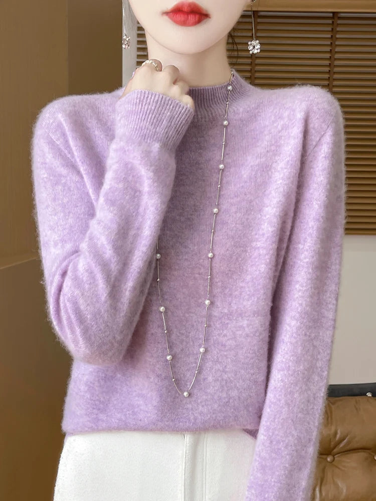 Women's Merino Wool Mock Neck Sweater, Long Sleeve
