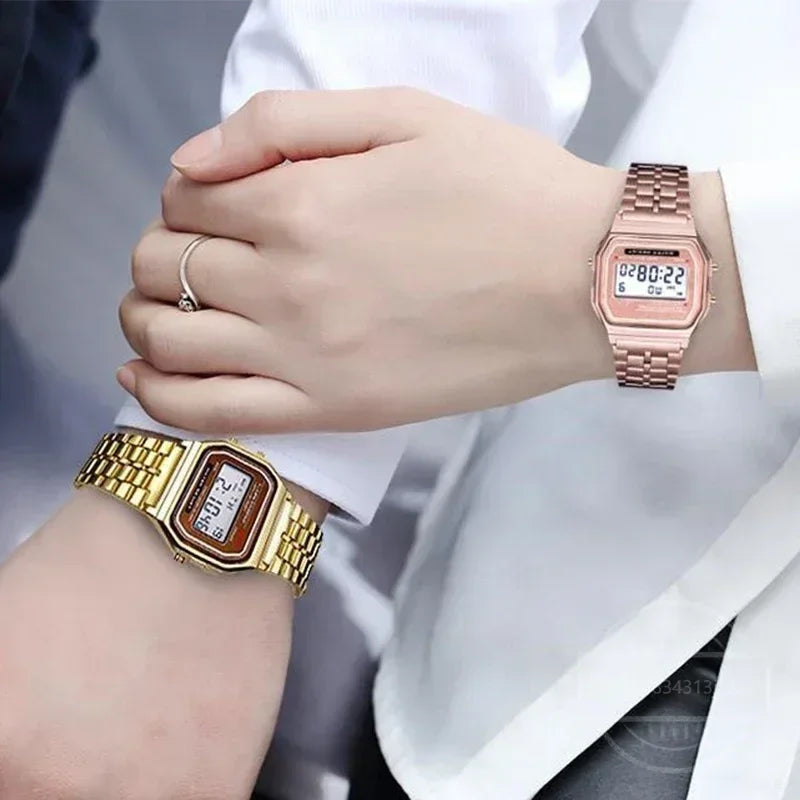 Luxury LED Digital Watches for Men Stainless Steel Gold Sliver Electronic Watch Fashion Business Mens Watch Relogios Masculino