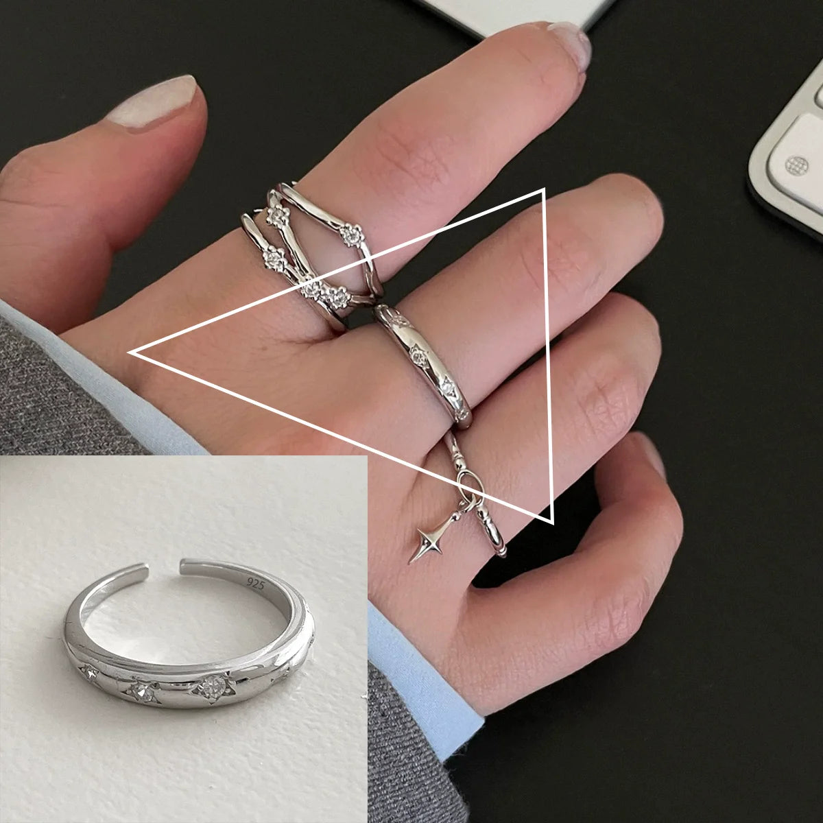 VENTFILLE 925 Sterling Silver Flower Lace Ring Korean Fashion Opening Inlaid CZ Adjustable Rings Valentine's Day Gift