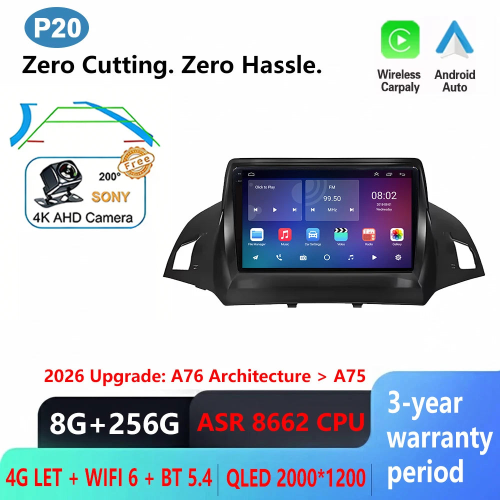 Android Car Stereo for Ford C-MAX, Kuga 2 & Escape 3 (2012–2019) — Wireless CarPlay, Android Auto, GPS, WiFi