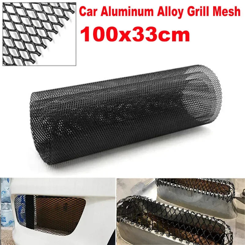 100x33cm Universal Aluminum Alloy Car Grill Mesh Auto Bumper Grille Cover Net Protector Hexagonal Diamond Seagull Black/Silver