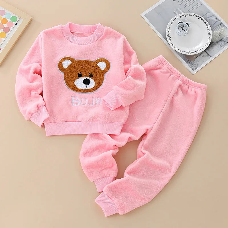 Kids Coral Fleece Pajama Set - Cartoon Print Two-Piece Sleepwear - photo 4