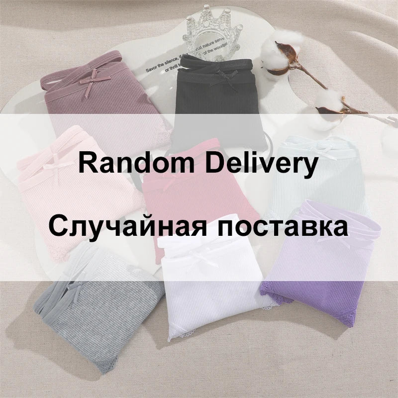 2PCS Cotton Panties for Women Sexy Lace Brazilian Briefs Female Low-Waist Cross Webbing Underpants Stretch Breathable Intimates