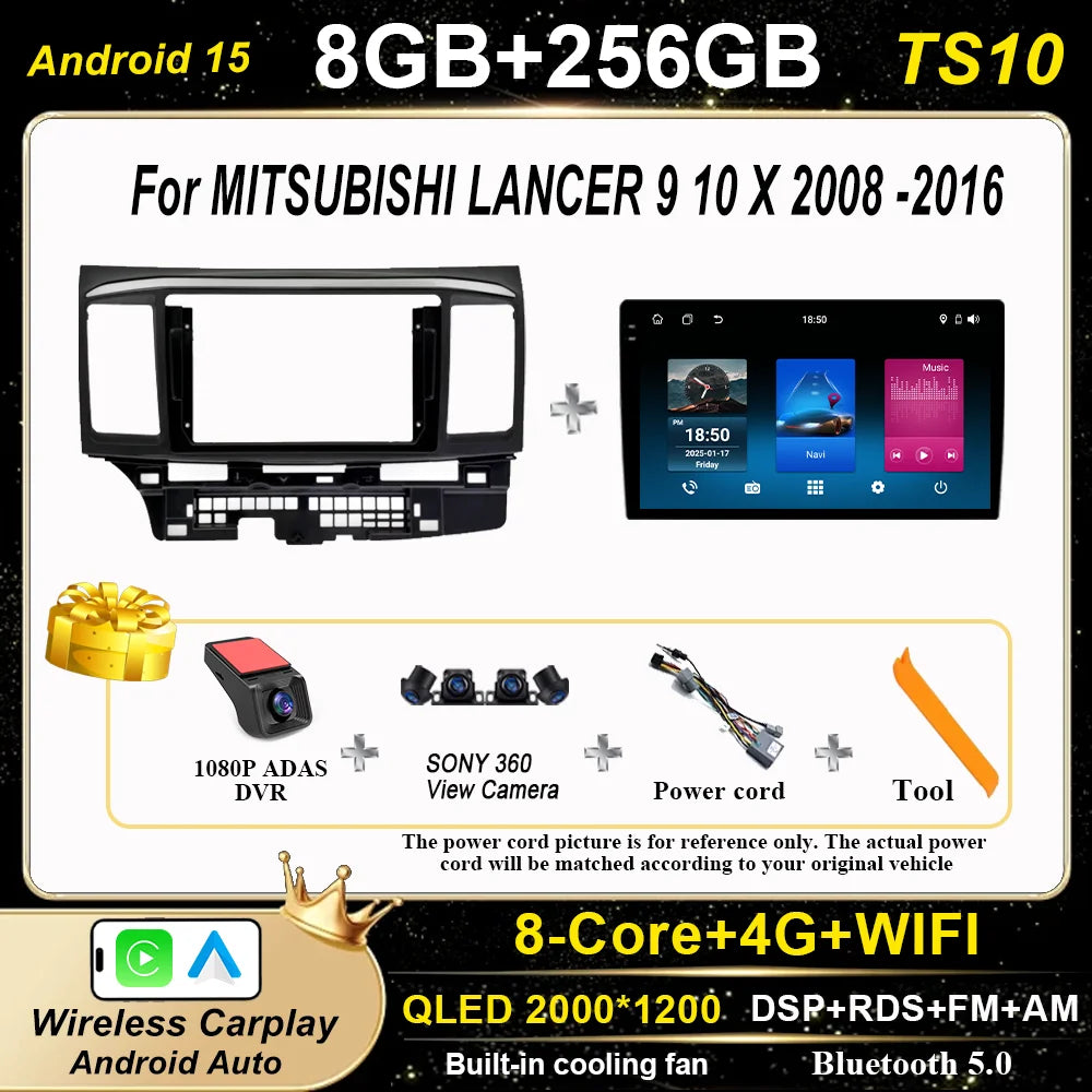 Android Car Stereo for Mitsubishi Lancer 9, 10 & X (2008–2016) — CarPlay, GPS, DSP, 4G+WiFi, 2-DIN