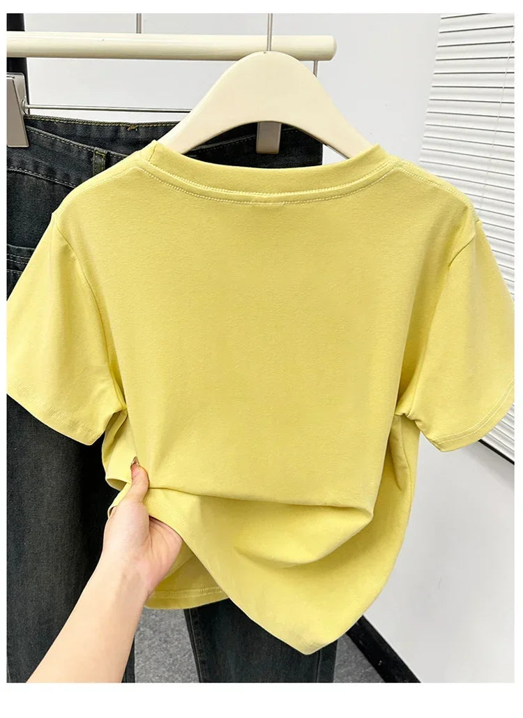 Women's Solid Short Sleeve Tee — Casual Y2K Top
