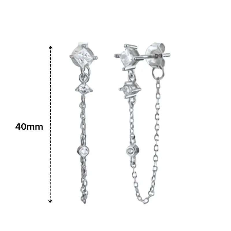 925 Sterling Silver Tassel Hoop Earrings for Women - White Zircon