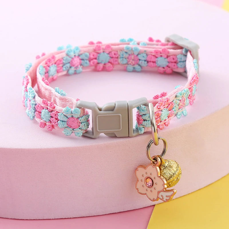 Flower Cat Collar with Bell - Adjustable Kitten Necklace