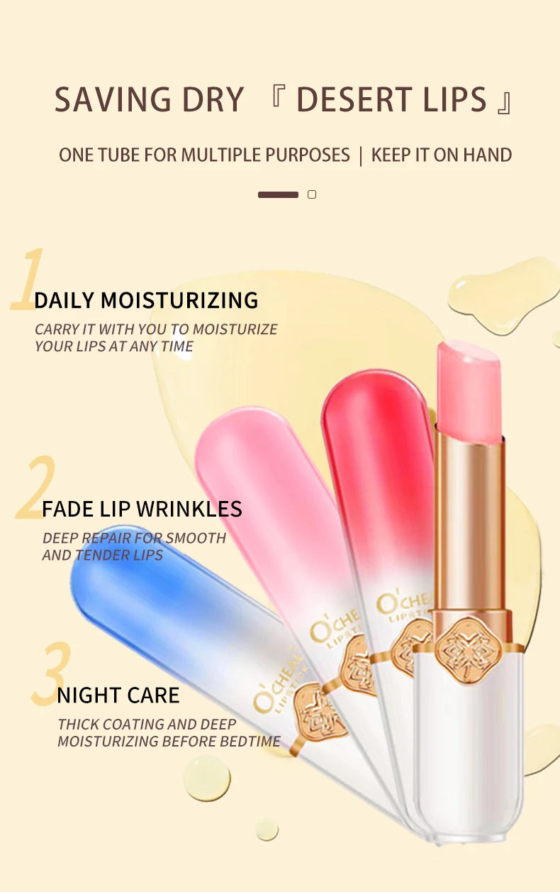 O'CHEAL Color Changing Fruit Lip Balm – Moisturizing Waterproof Temperature Changing Lipstick | Strawberry, Blueberry & Peach