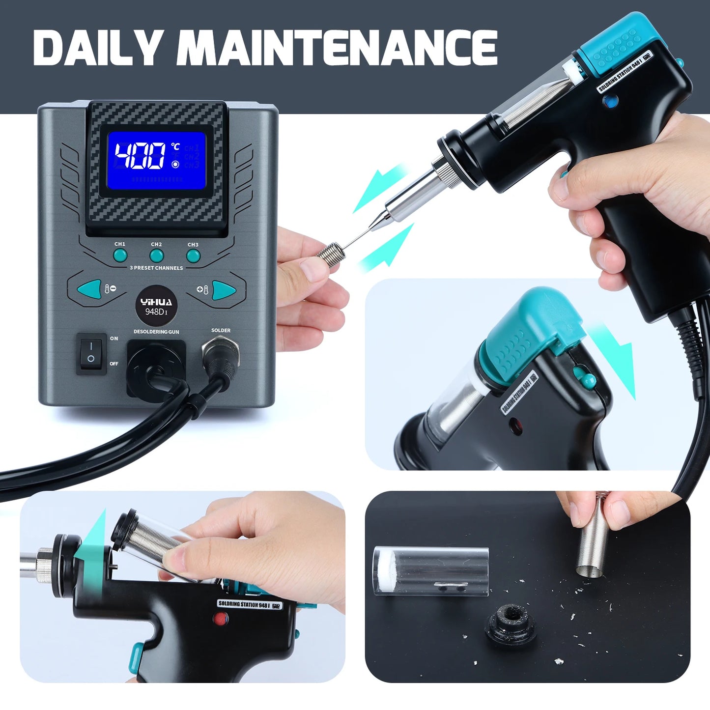 YIHUA 948D-I 110W Desoldering Station – Vacuum Pump Tin Suction Gun for PCB Welding & Repair