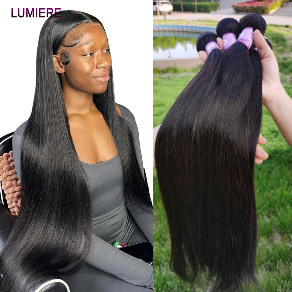 32 Inch 18A Bone Straight Human Hair Bundles 3/4 Bundles Hair 100% Raw Human Hair Bundles Deal Brazilian Virgin Hair Extensions