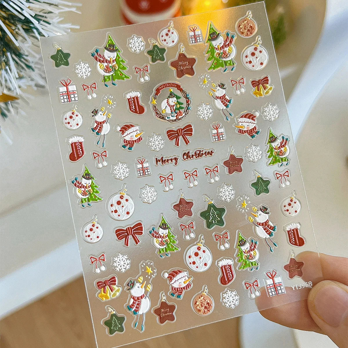 1pcs Christmas Nail Art Sticker with Gold/Silver Foil Snowflakes Iridescent Sparkle Adhesive Backing DIY  3D Nail Decoration