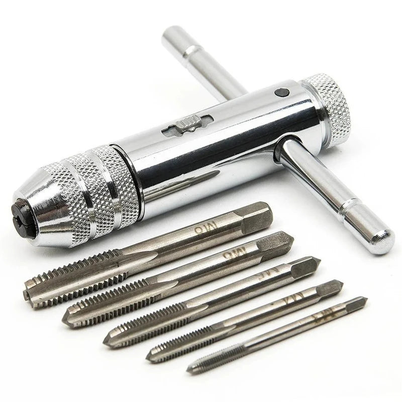 6 in 1 Ratchet T Tap Adjustable Holder Wrench With M3-M8 Screw Machine Hand Tool Thread Metric Plug T-shaped Tapping Tools