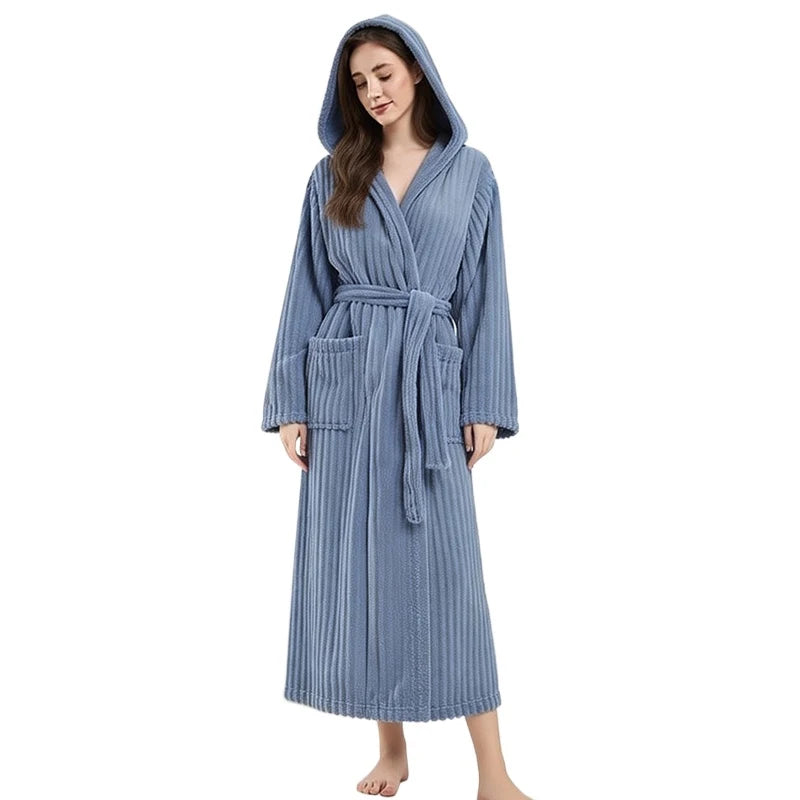 Women's Hooded Coral Fleece Bathrobe - Plus Size Winter Robe