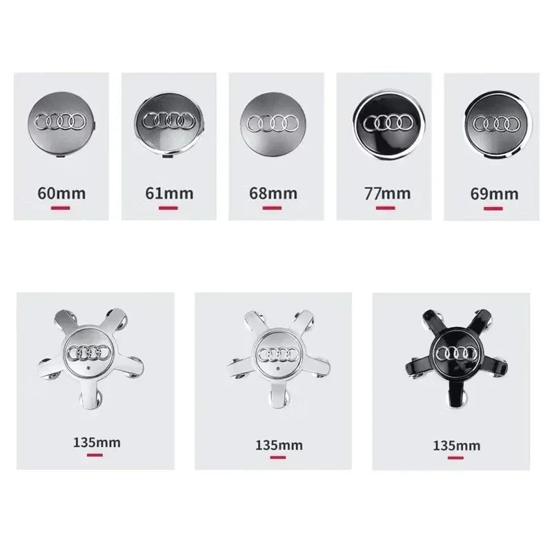 Audi 4pcs Wheel Center Caps - 60mm, 61mm, 68mm, 69mm