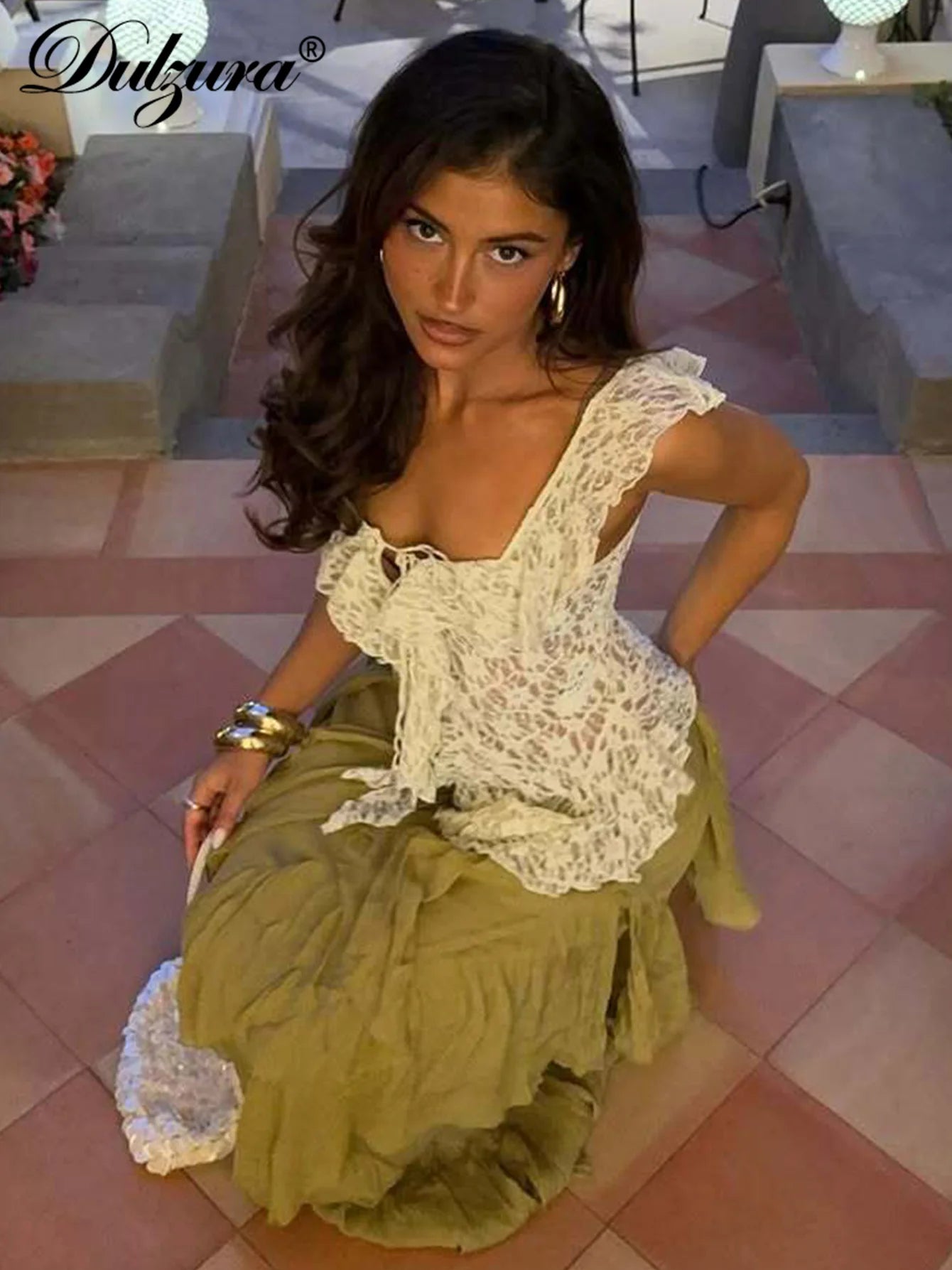 Dulzura 2026 Summer Fashion Sexy Off Shoulder Backless Lace See Through Top Ladies Casual Versatile Party Club Street Y2K Outfit