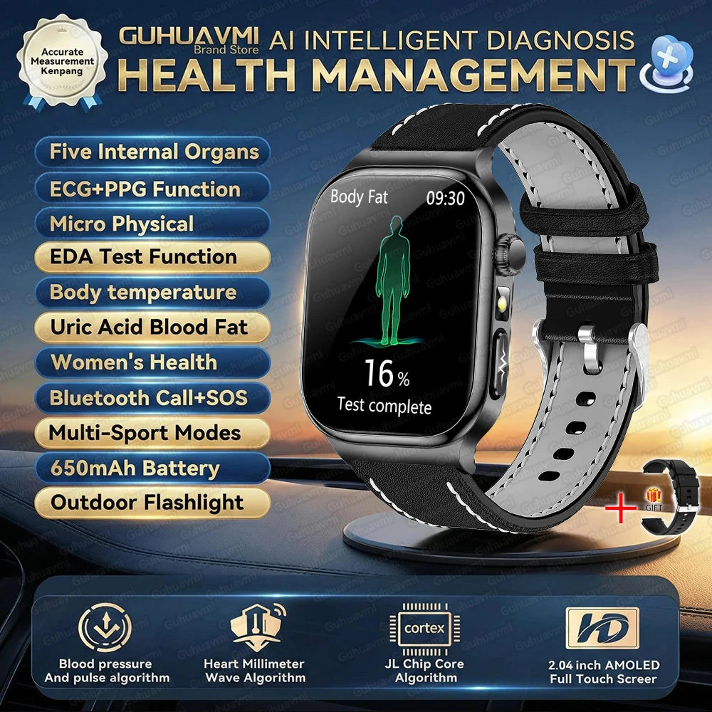 2026 Five-Organ Health Smart Watch – Body Fat, Uric Acid, ECG, Blood Pressure & Bluetooth Call | Men & Women